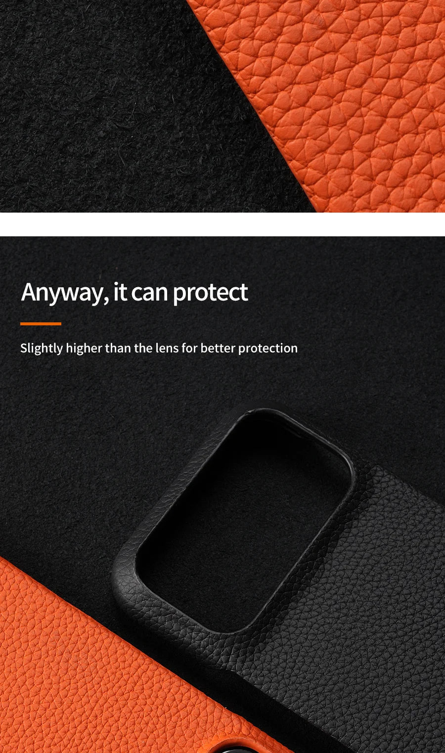 LANGSIDI – MagSafe läderskal i lyxigt kohud för iPhone 15–17-serien