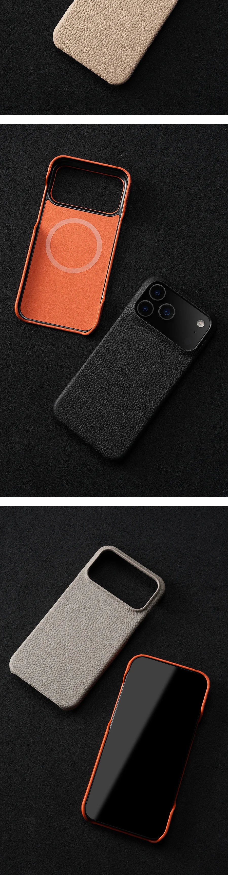 LANGSIDI – MagSafe läderskal i lyxigt kohud för iPhone 15–17-serien