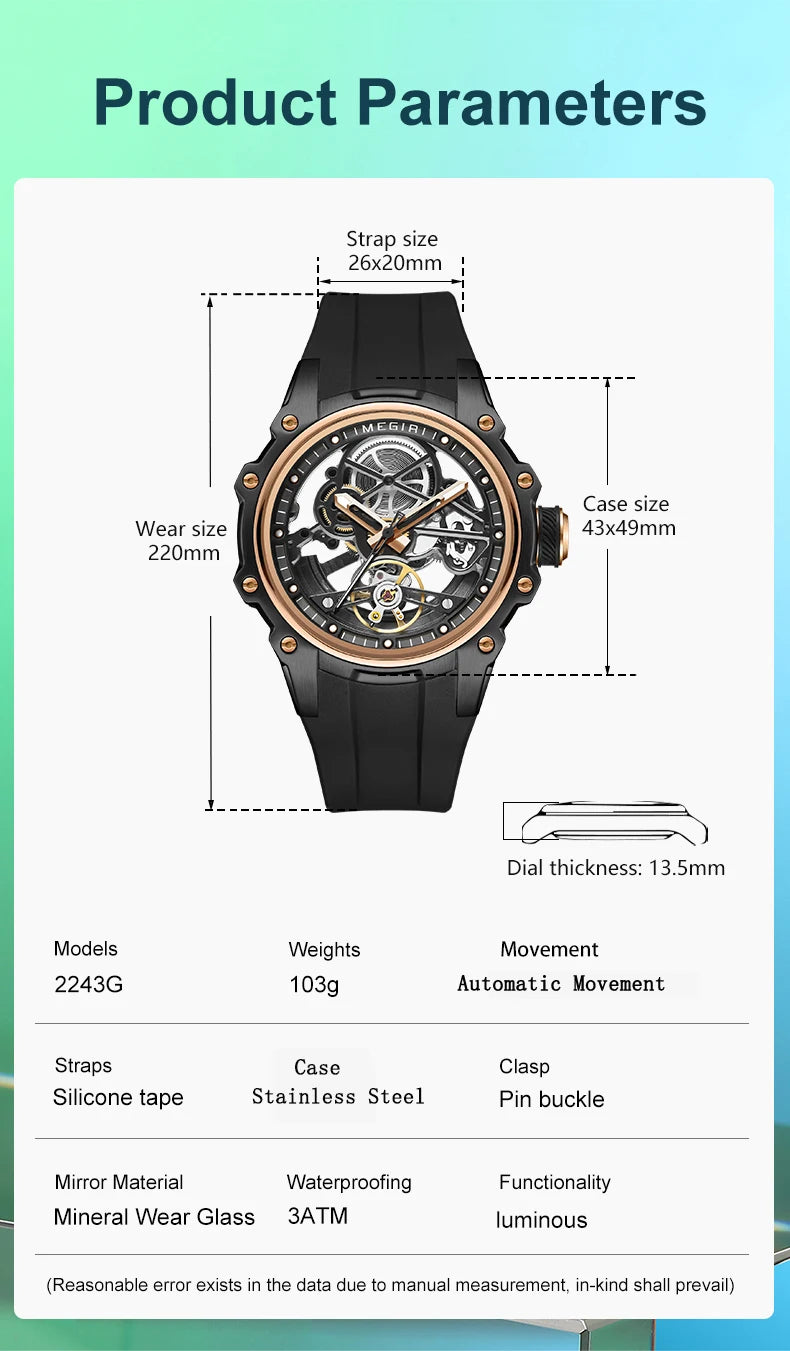 MEGIR Automatisk Mekanisk Herrklocka – Skeleton Dial