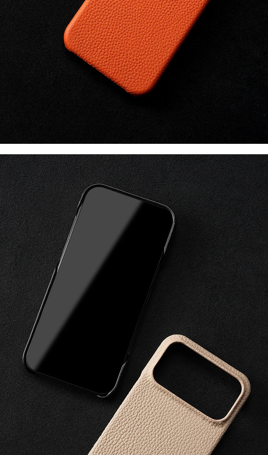 LANGSIDI – MagSafe läderskal i lyxigt kohud för iPhone 15–17-serien