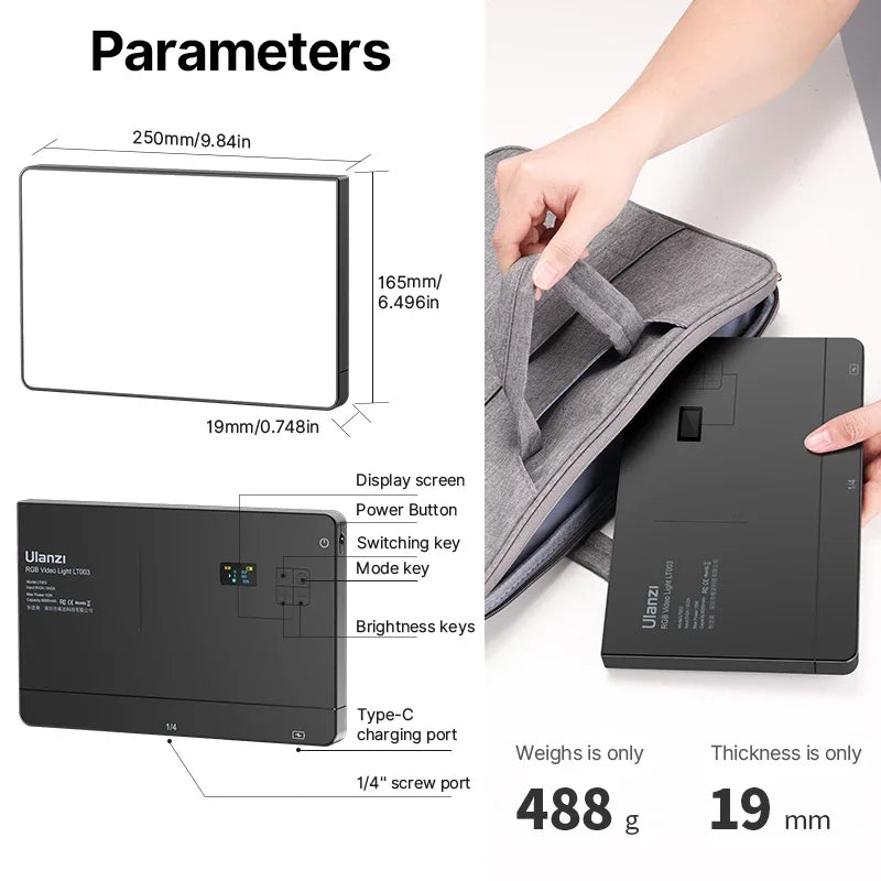 Ulanzi LT003 – Dimbart RGB-panelljus 2500–9000K, CRI 95+