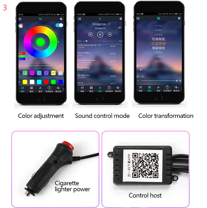 RGB LED Ljuslist för Bilinteriör