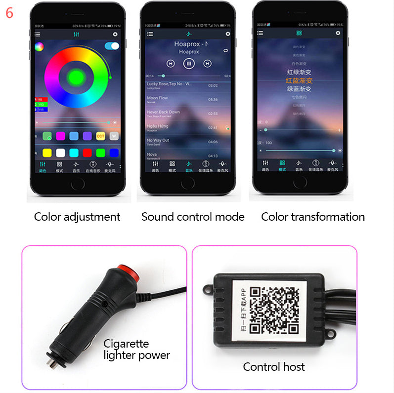 RGB LED Ljuslist för Bilinteriör