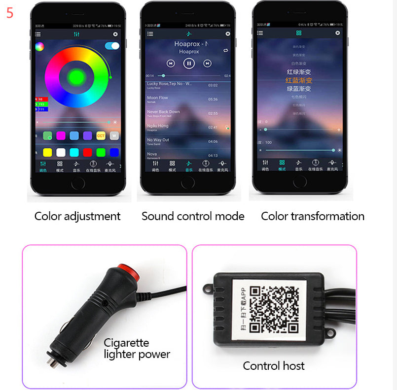 RGB LED Ljuslist för Bilinteriör