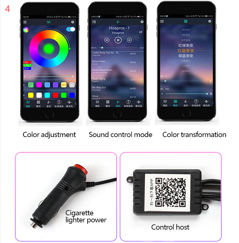 RGB LED Ljuslist för Bilinteriör