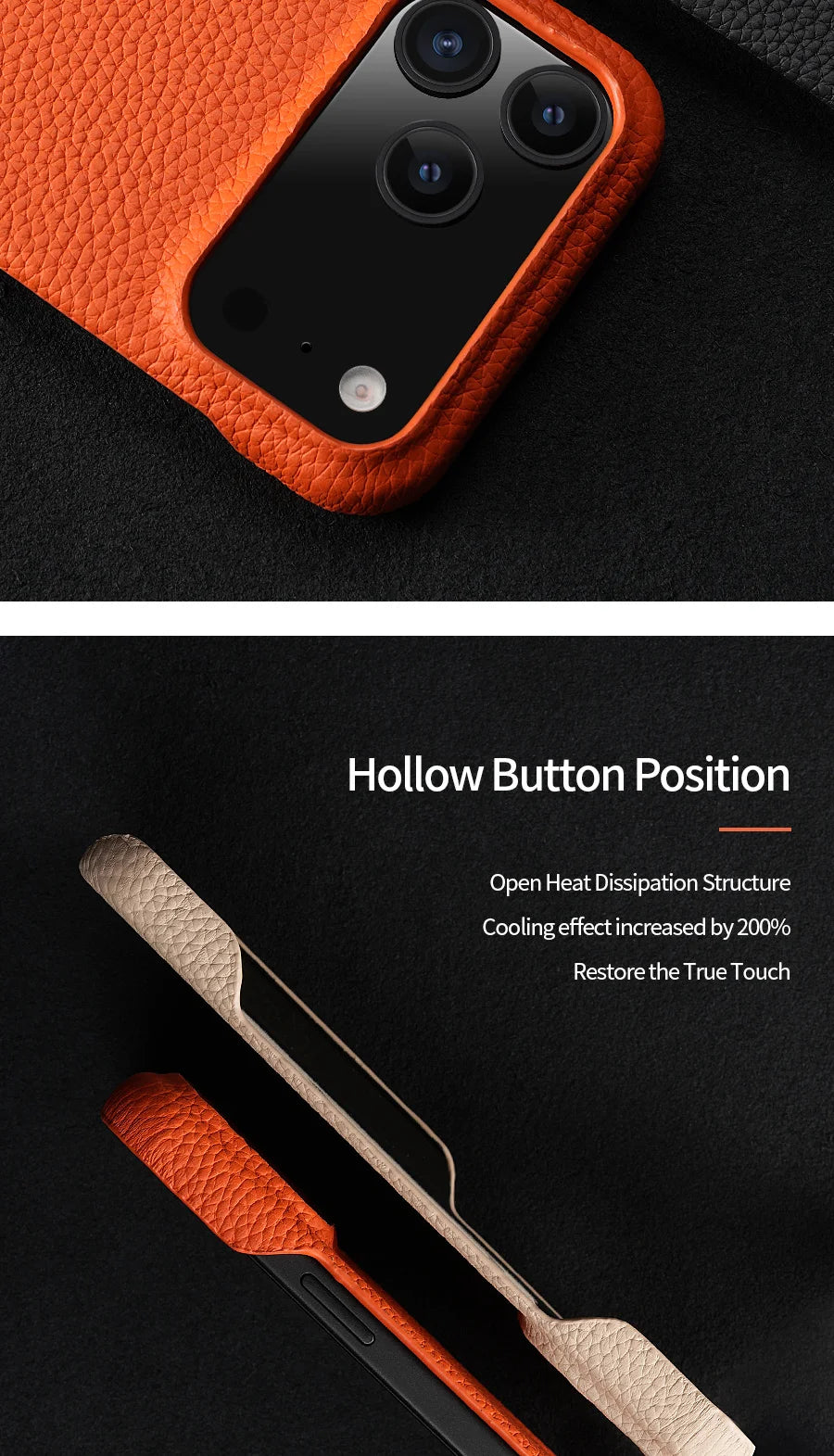 LANGSIDI – MagSafe läderskal i lyxigt kohud för iPhone 15–17-serien