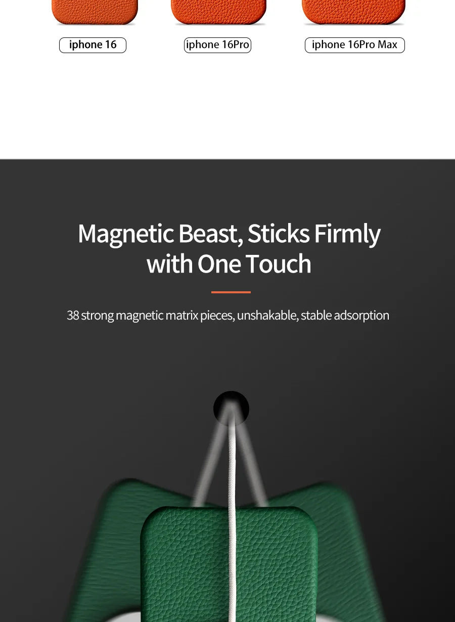 LANGSIDI – MagSafe läderskal i lyxigt kohud för iPhone 15–17-serien